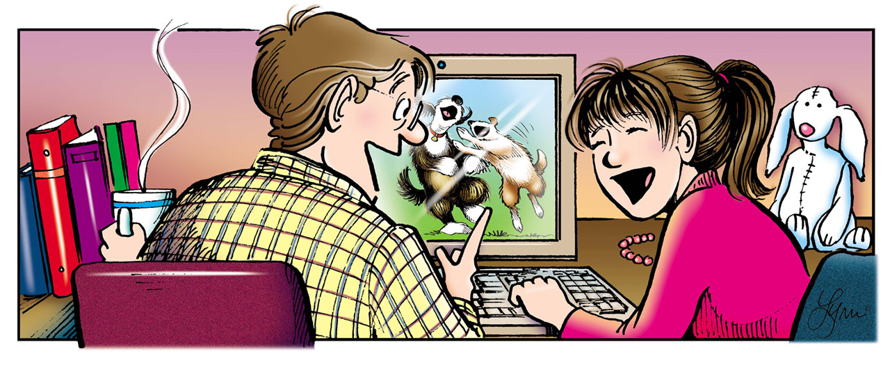 John and April at the family computer.